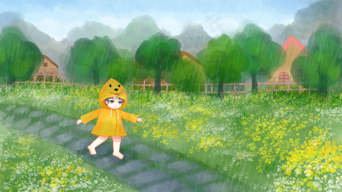 手绘清明时节雨纷纷(2880*1620px 300 dpi )psd模版下载