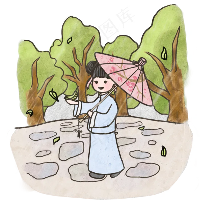 古风清明节雨纷纷小女孩(1440X1440(DPI:144))psd模版下载
