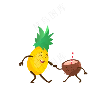卡通菠萝和椰子免抠图 卡通菠萝和椰子免抠图