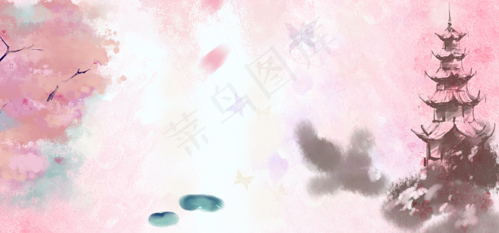 中国风手绘场景古风水墨banner(1920*900px 	       )psd模版下载