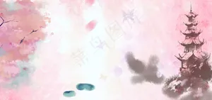 中国风手绘场景古风水墨banner