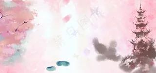 中国风手绘场景古风水墨banner