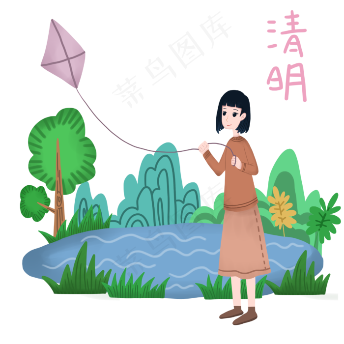 春游踏青放风筝女孩