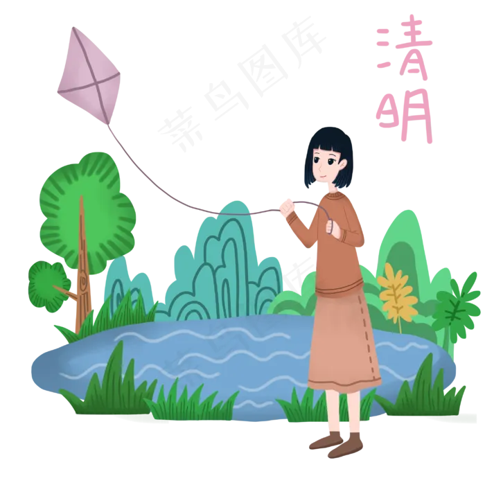 春游踏青放风筝女孩(3000X3000(DPI:299))psd模版下载