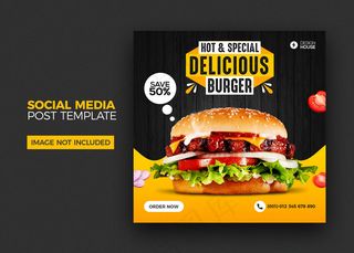 美食菜单和餐厅汉堡社交媒体帖子模板