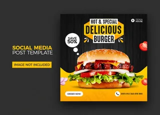 美食菜单和餐厅汉堡社交媒体帖子模板