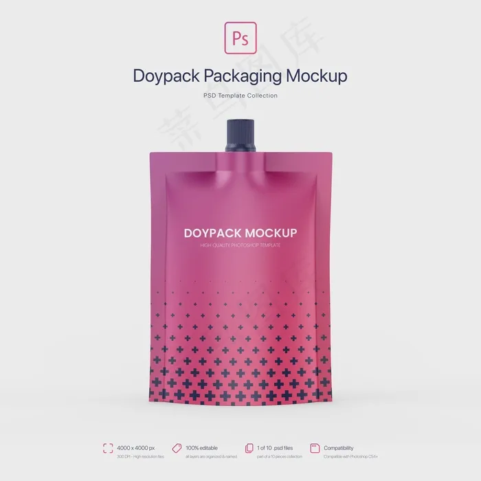 Doypack包装顶部喷口模型样机psd模版下载