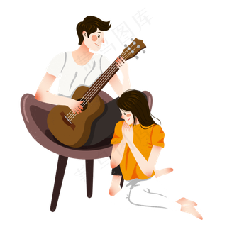 浪漫弹吉他的情侣元素设计