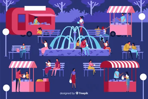 夜市上的一群人