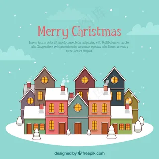 圣诞快乐背景与线性风格的房子