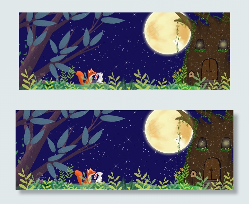 月满中秋清新手绘夜景banner(1920*700px 	       )psd模版下载