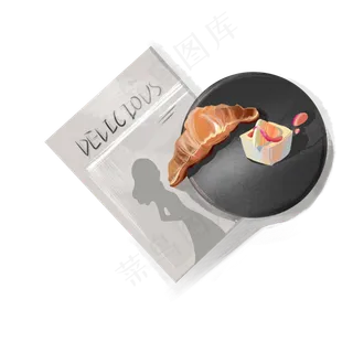 牛角面包报纸下午茶餐桌美食,免抠元素