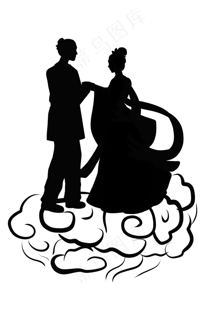 卡通七夕节牛郎织女人物剪影素材(3543X5315(DPI:300))psd模版下载