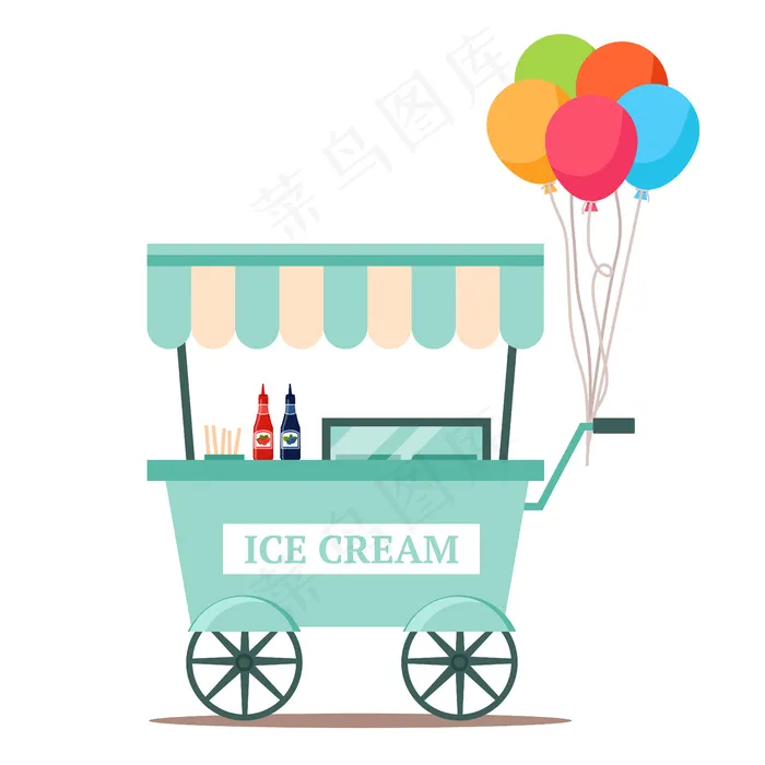 雪糕车，雪糕车上有白色的冷冻甜食eps,ai矢量模版下载