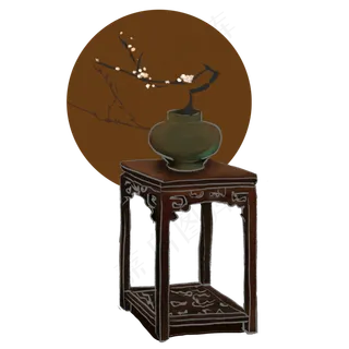 中国风水墨花瓶方台