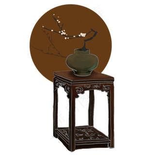 中国风水墨花瓶方台