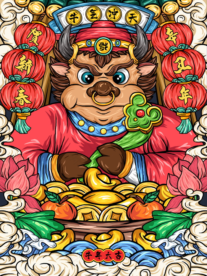 牛年插画 牛年海报 新春海报