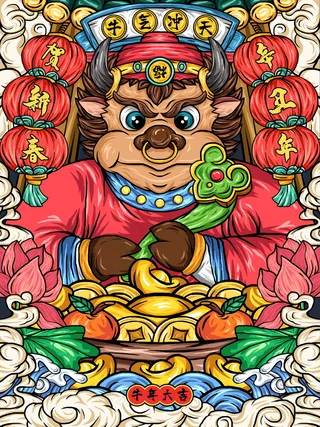 牛年插画 牛年海报 新春海报