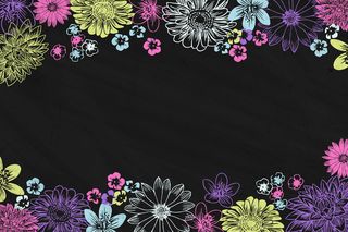 手绘粉笔花和黑板背景