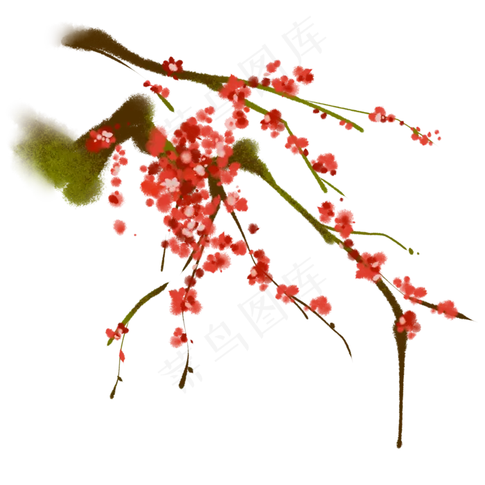 水墨红梅梅花(2150X2150(DPI:299))psd模版下载