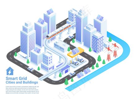 智能电网城市和建筑等轴测图 智能电网城市和建筑等轴测图