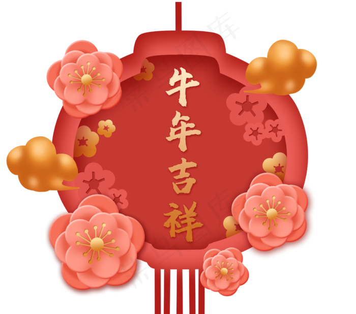新年剪纸质感立体灯笼花朵(2267X2000(DPI:300))psd模版下载