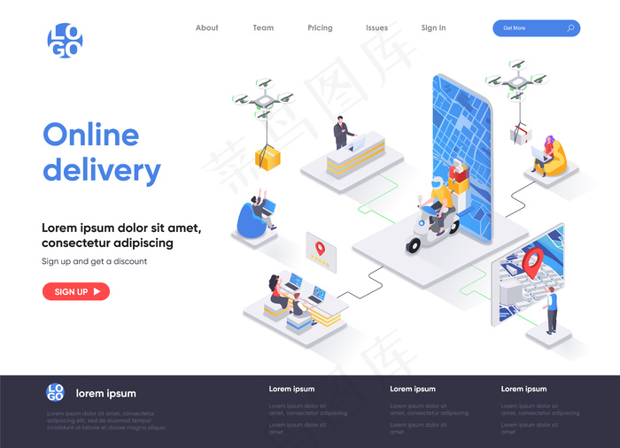 在线交付等轴测登录页模板eps,ai矢量模版下载