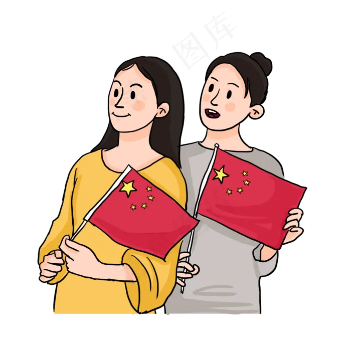 国庆节卡通女孩手拿小红旗庆祝插(2000X2000(DPI:300))psd模版下载