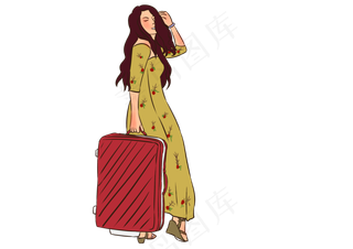 国庆节出游的拎行李少女