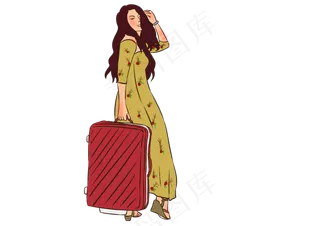 国庆节出游的拎行李少女