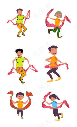 国庆节扭秧歌卡通套图