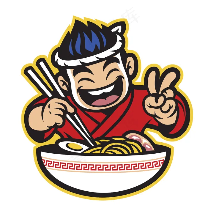 日本卡通厨师吃拉面eps,ai矢量模版下载