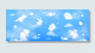 蓝天上可爱动物形状的白云