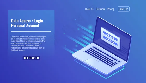 数据访问、笔记本电脑屏幕上的登录表、个人帐户、授权流程