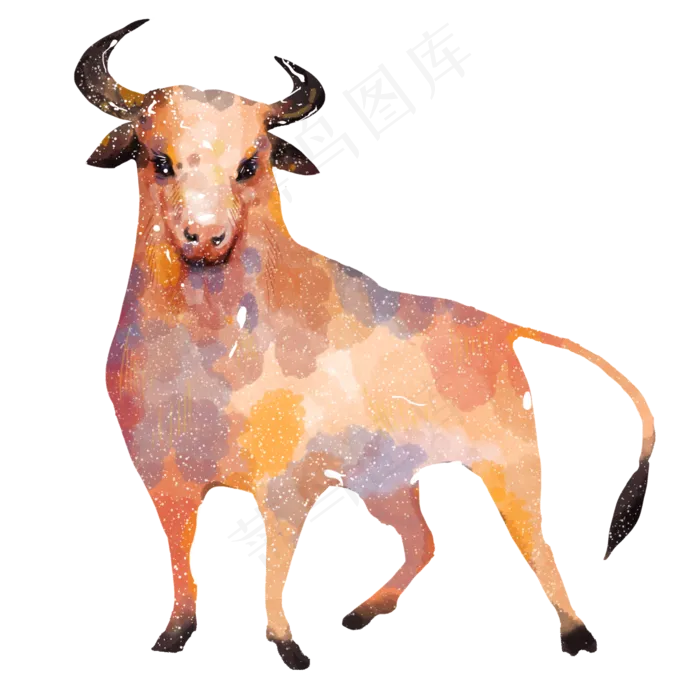 牛年水彩风黄牛(2000X2000(DPI:300))psd模版下载