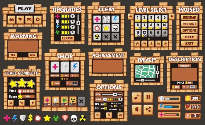 创建游戏的用户界面eps,ai矢量模版下载