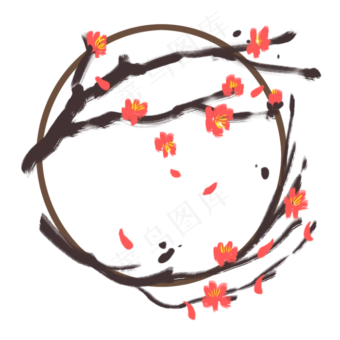 红色梅花花环插图(2362X2362(DPI:300))psd模版下载
