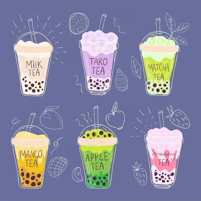 手绘泡茶香精套装eps,ai矢量模版下载