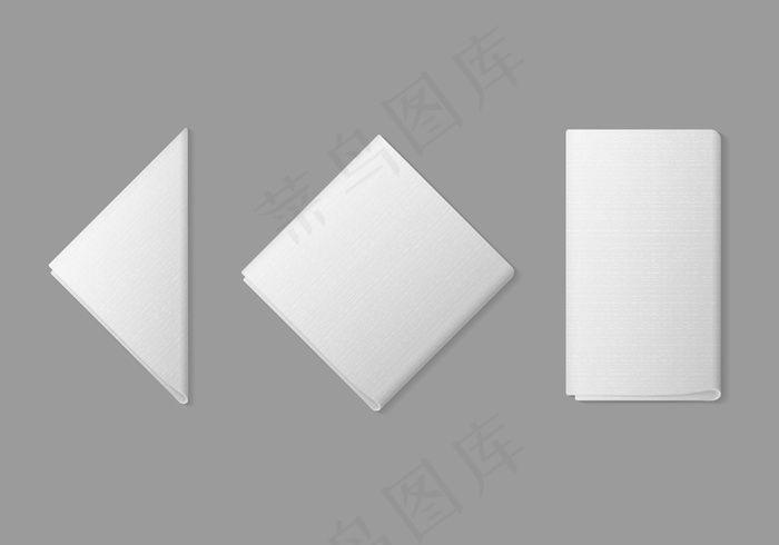 一套白色折叠方形三角形餐巾背景俯视图。表格设置