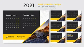 日期，2021年黄色日历