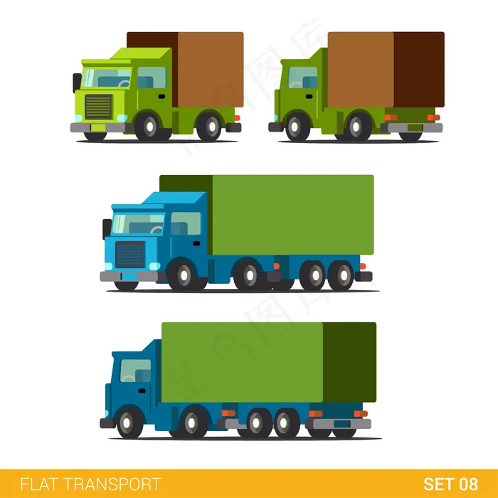 平面有趣的货物运输公路运输图标集。货车汽车货车。eps,ai矢量模版下载