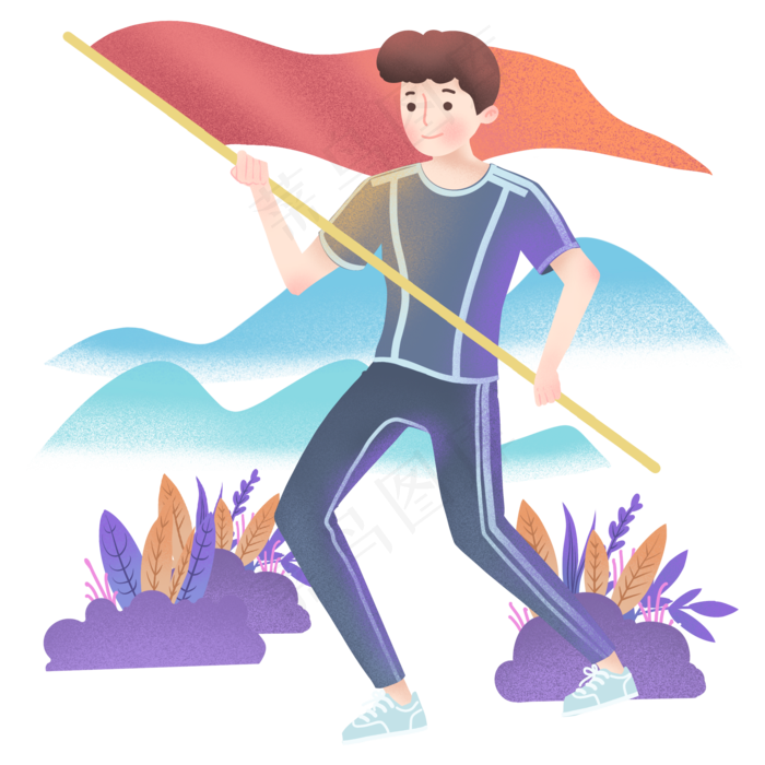 国庆节举国旗男孩