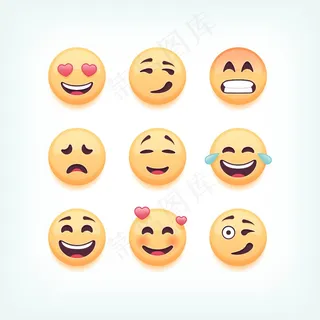 一组表情符号，白色背景上的表情符号，插图。