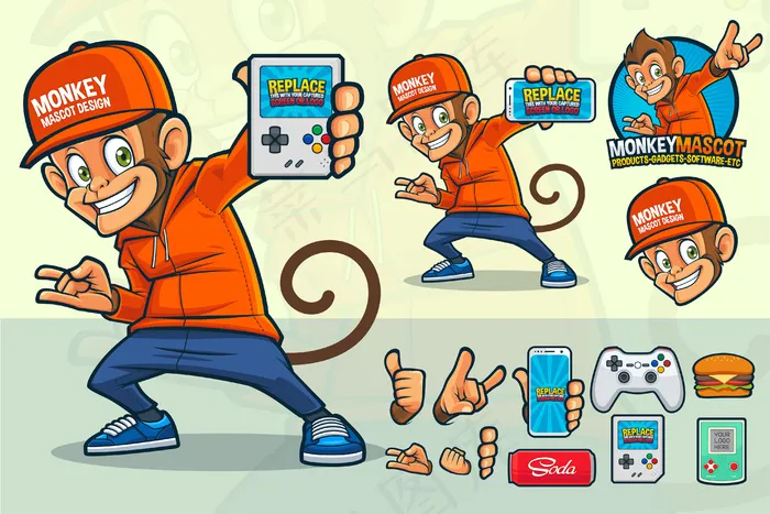 游戏商店或其他产品的猴子吉祥物eps,ai矢量模版下载