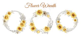 一套水彩玫瑰金黄色花环