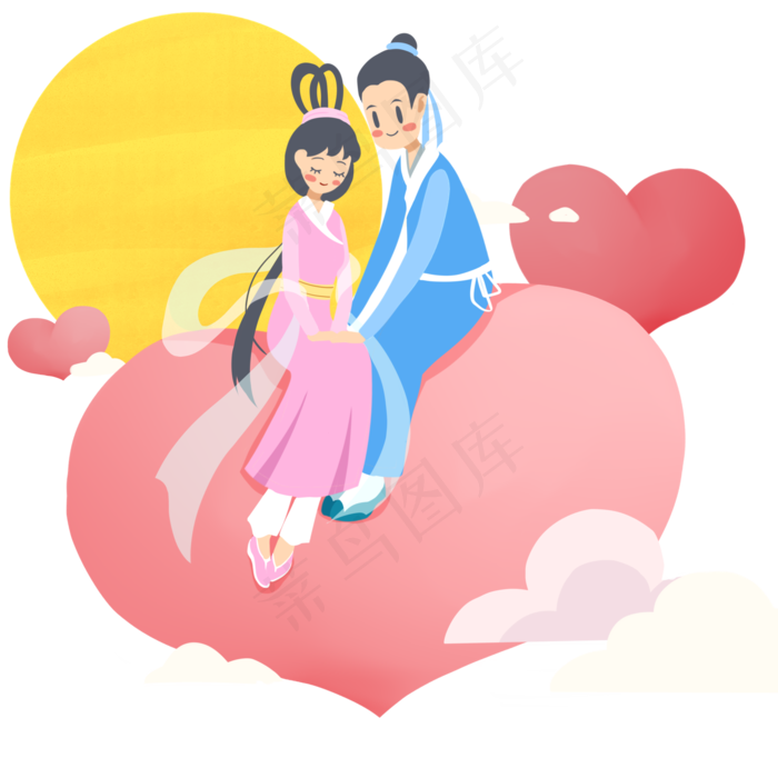 七夕节浪漫牛郎织女相会(2000X2000(DPI:299))psd模版下载
