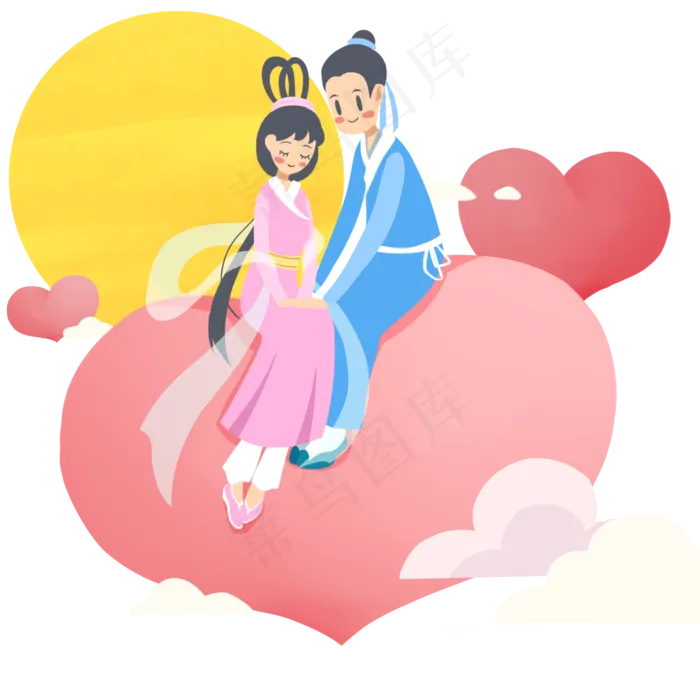 七夕节浪漫牛郎织女相会(2000X2000(DPI:299))psd模版下载