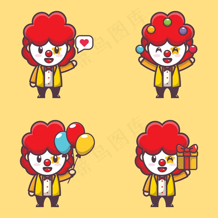 可爱小丑的插画角色eps,ai矢量模版下载