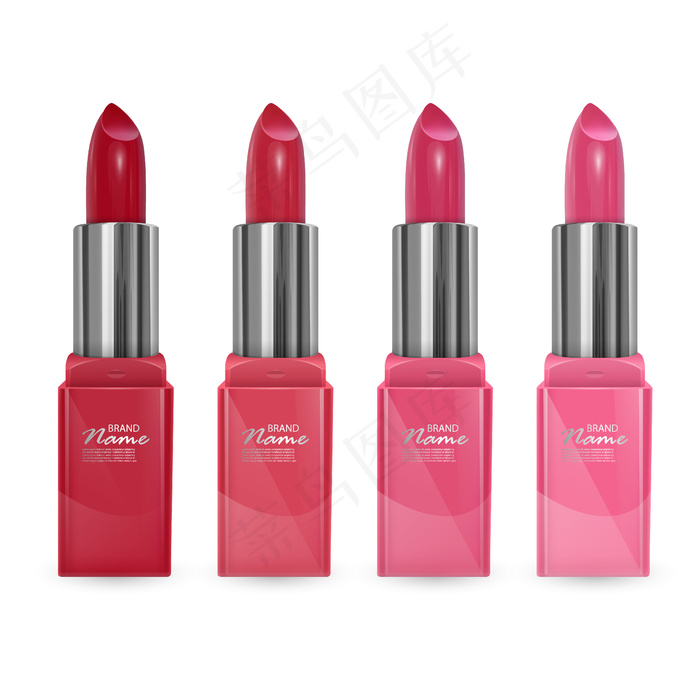一套从红色到浅粉色的唇膏，透明背景上的唇膏，插图