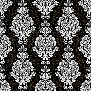 矢量锦缎无缝图案背景。古典奢华的老式锦缎装饰，皇家维多利亚无缝纹理壁纸，纺织品，包装。